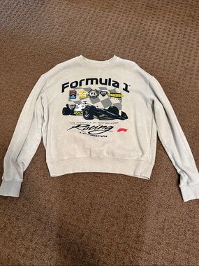 Hybrid Apparel White Crewneck Sweatshirt with Black Logo Print